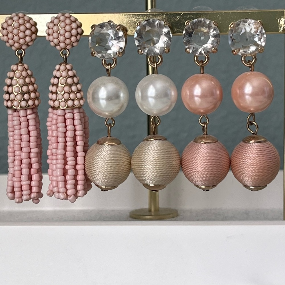 BaubleBar Piñata Tassel & Rachel Parcel Drop Earrings in Pink and White Pearl